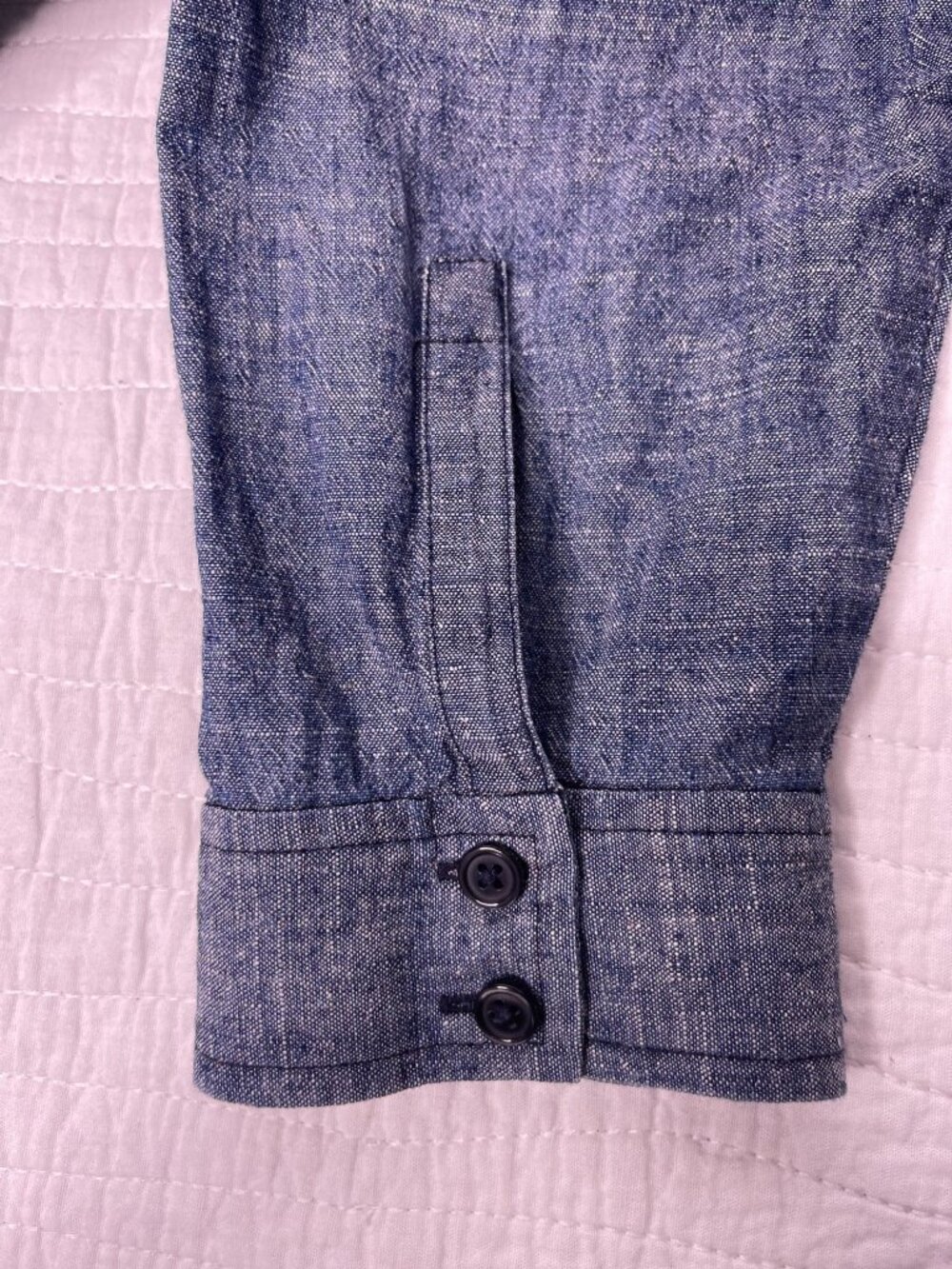 Eileen Fisher Blue Button-Down Linen Shirt - Picture 6 of 9